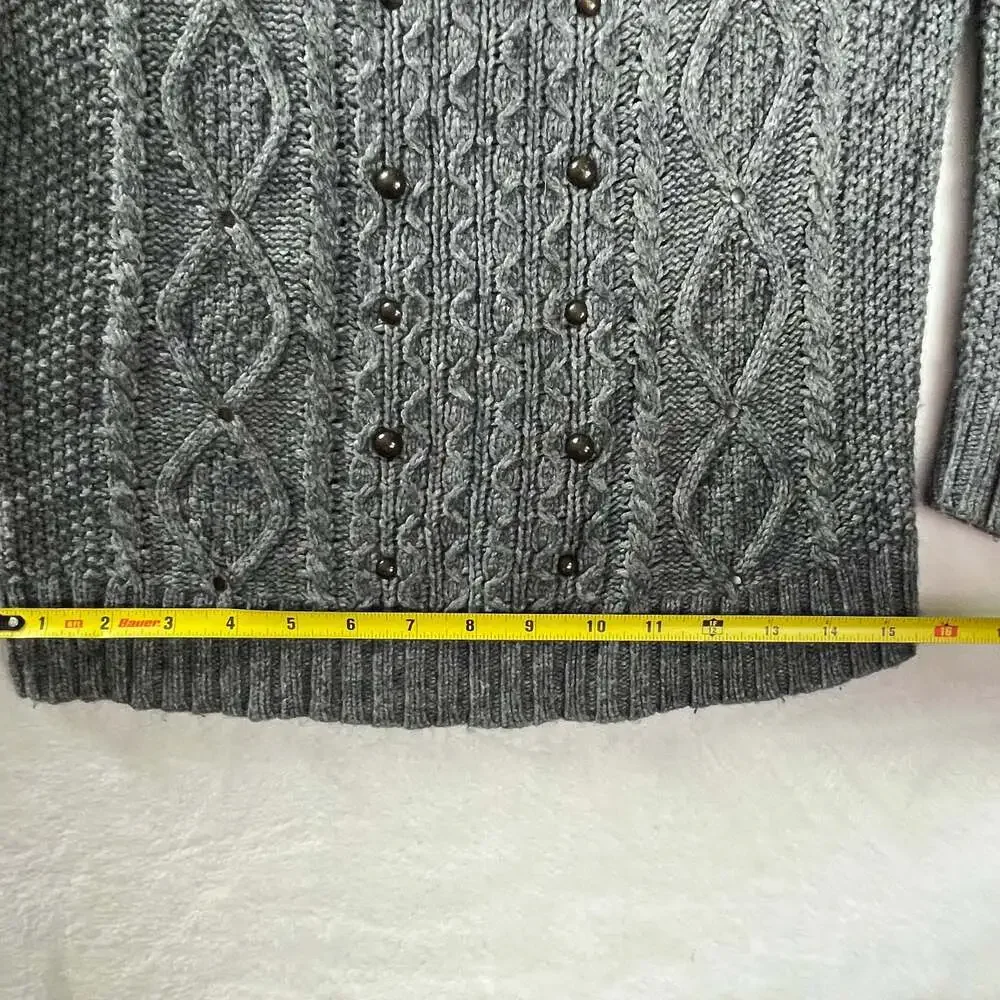 American‎ Eagle Wool Blend Cable Knit Studded Sweater Gray M Indie